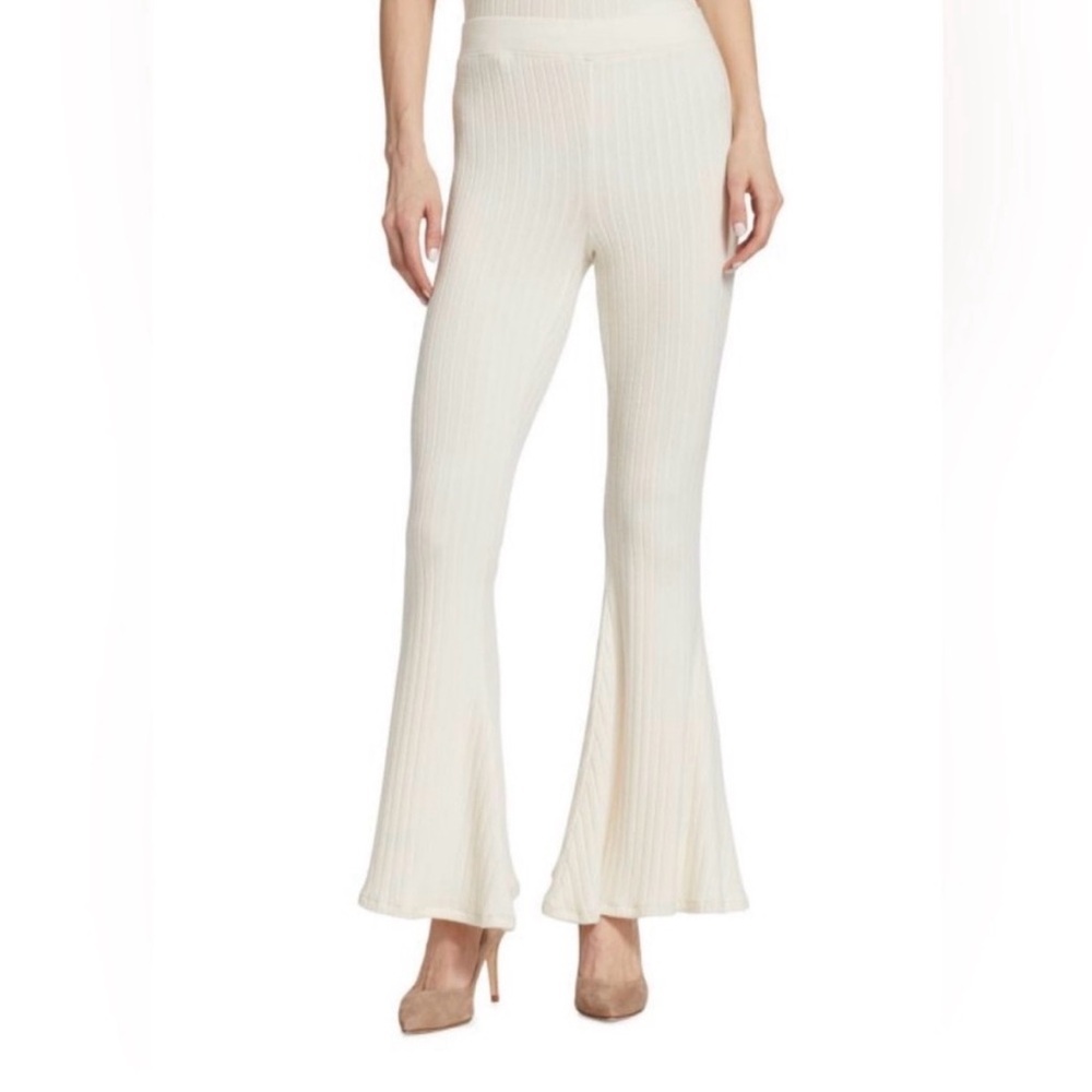 L'AGENCE Kiki Ribbed Flare Pants Ivory XS High Waist Pull-On